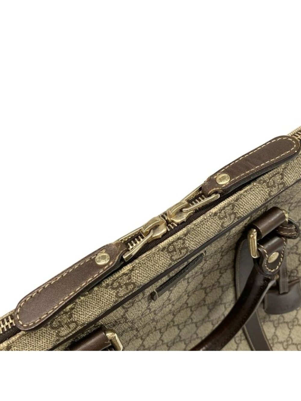★SOLD★ Gucci Business Bag GG Plus Supreme Dark Brown Beige No Lock Leather - Picture 12 of 15
